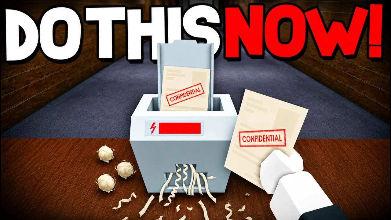 Shred the Secrets character shredding confidential documents